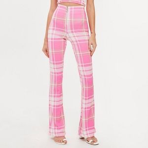 Topshop Pink Plaid High Waisted Flares